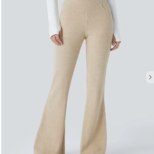 HALARA Beige Ribbed Boot Cut Pants
